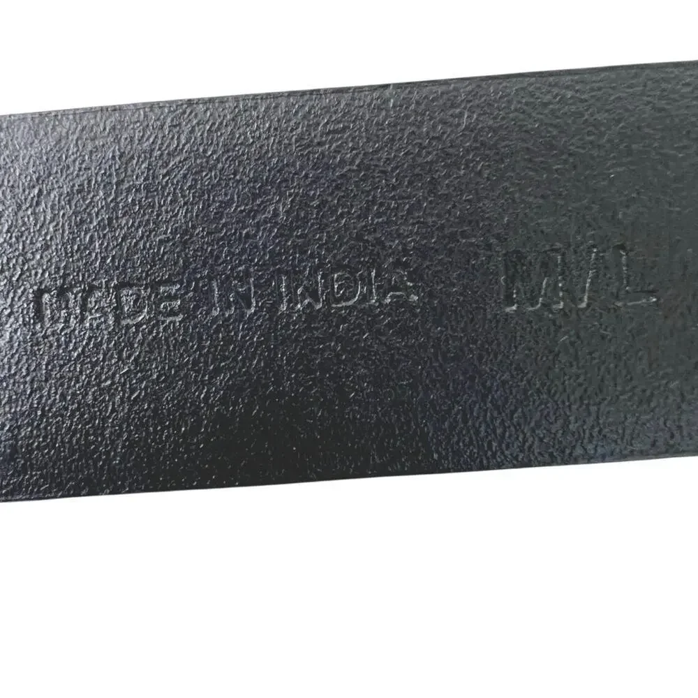 CHICO'S Genuine Leather Belt Black Silver Hook Buckle Elastic Waist Medium Large